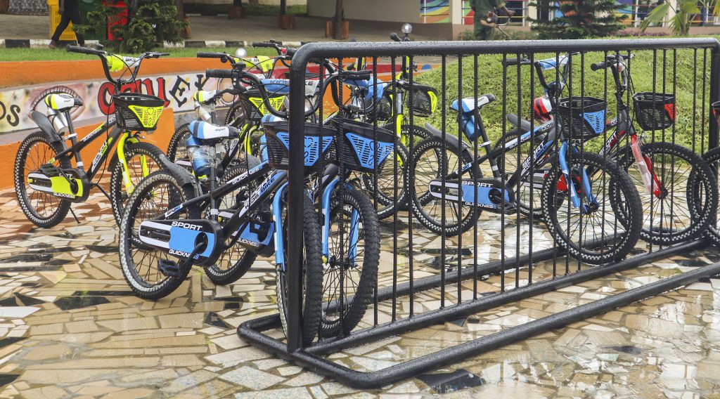 Colorful bikes in park