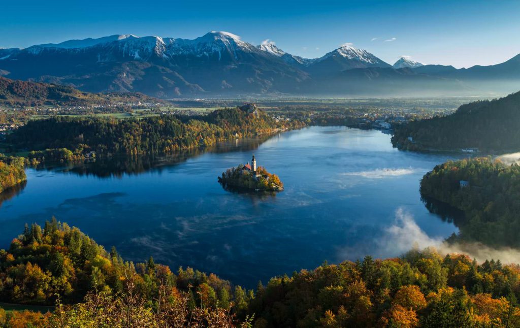 An idyllic lake landscape mountains