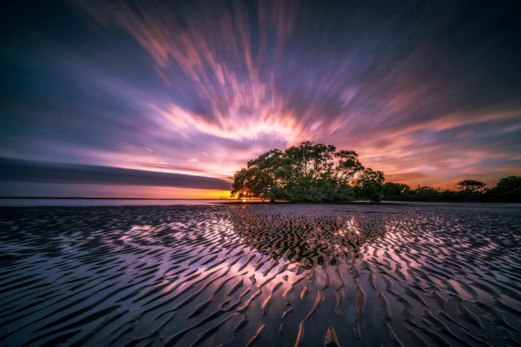 Landscape beach low tide reflection